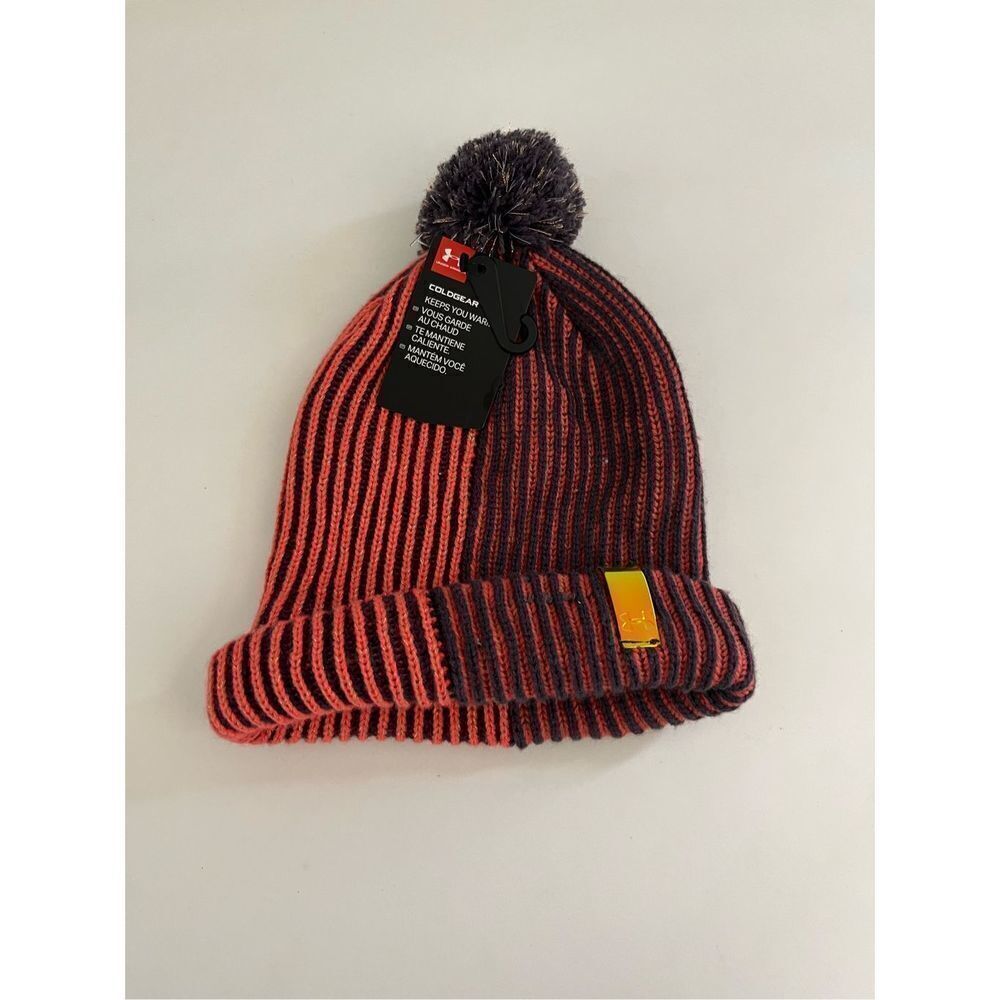 Under Armour Girl UA Infinity Shimmer Pink Beanie Knit Hat Pom Coldgear …